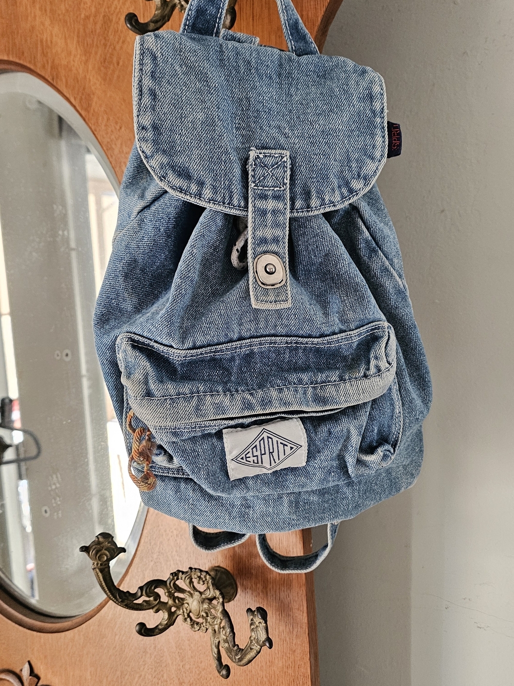 Vintage Esprit Denim Backpack Acid Wash Jean Drawstring 80s 90s